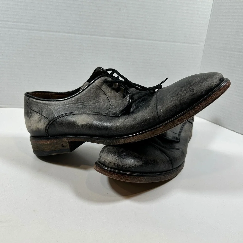 John Varvatos Shoes Mens  9.5 Black Distressed Leather Derby Handmade Italy